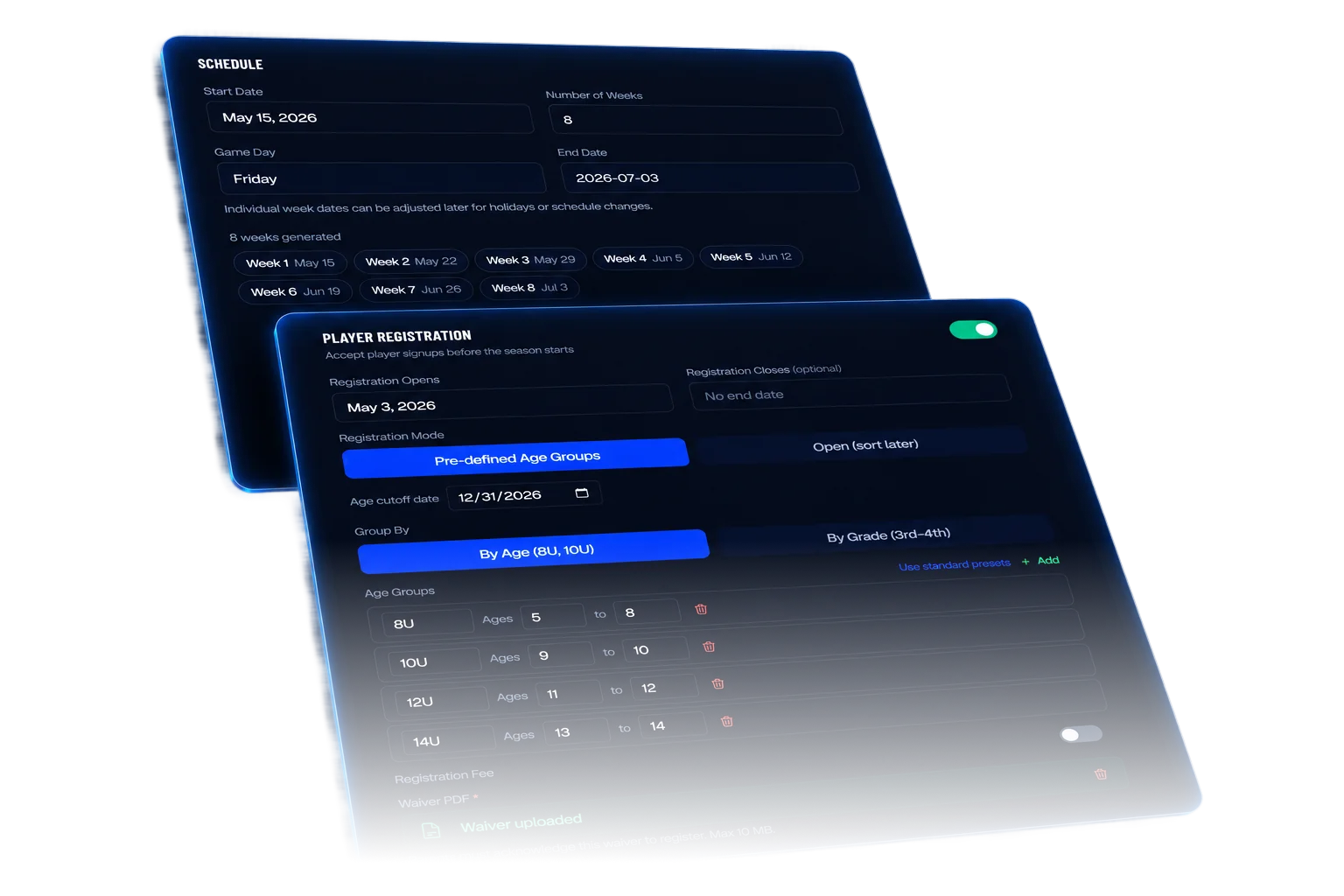Team & player registration