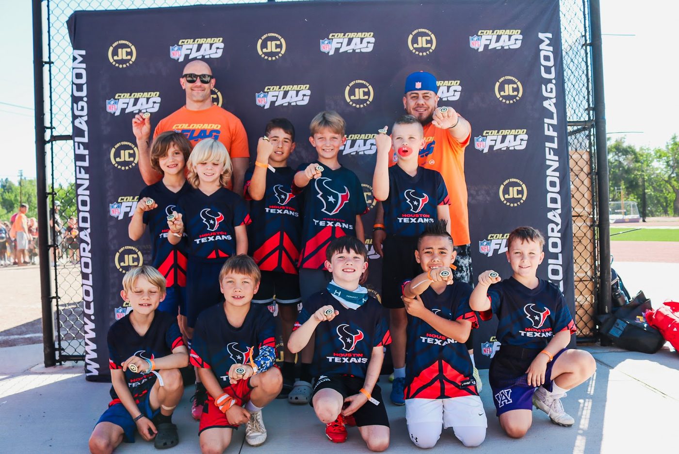 Players posing together after a game