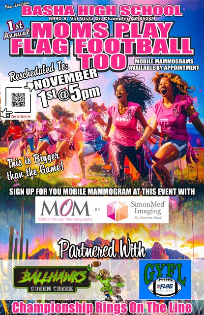 Mom's Play Flag Football Too - Breast Cancer Awareness poster
